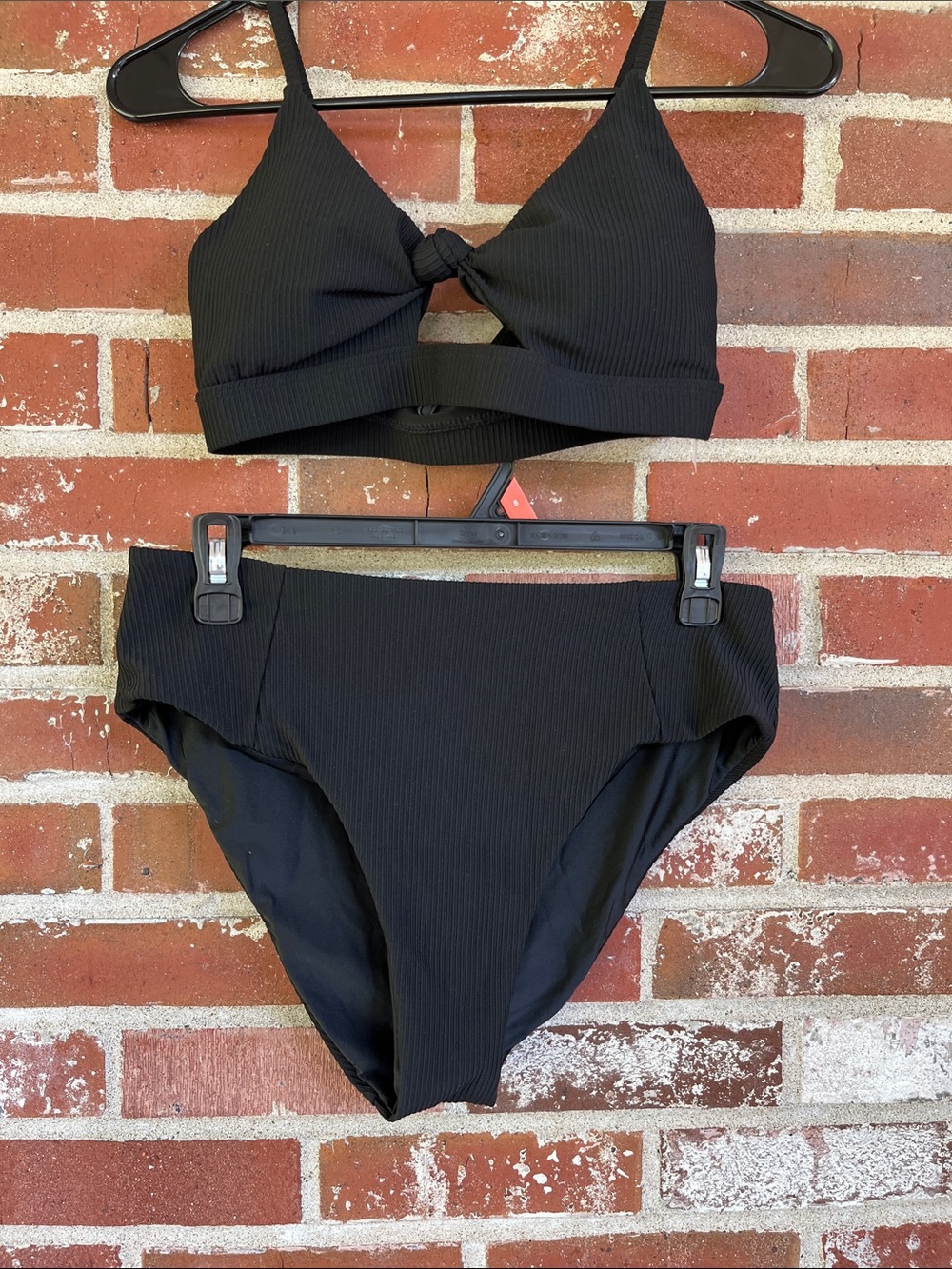 Berlook Black Ribbed High-Waist Bikini Set Size Medium